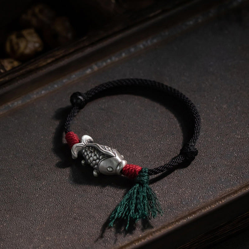 Wear FengShui 925 Sterling Silver Luck Koi Fish Braided Bracelet