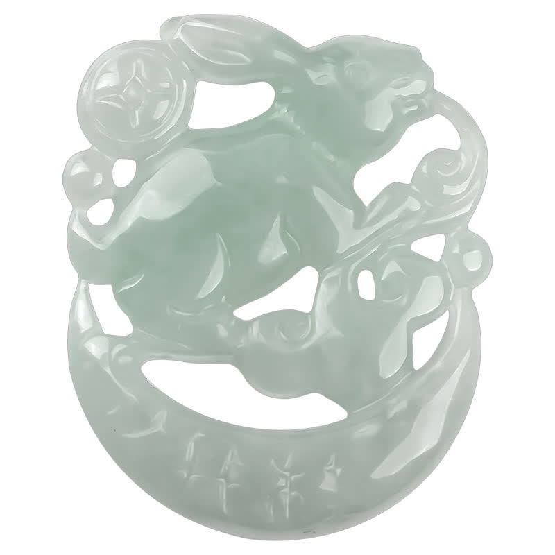 Wear FengShui Year of the Rabbit White Jade Crescent Moon Protection Necklace Pendant