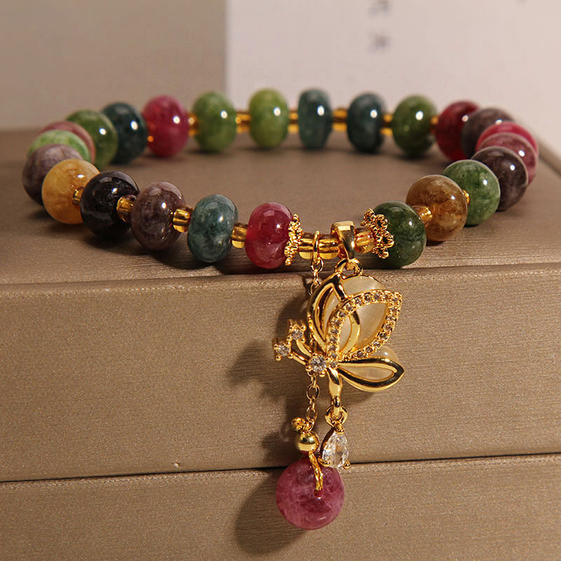 Wear FengShui Colorful Tourmaline Butterfly Charm Wisdom Bracelet