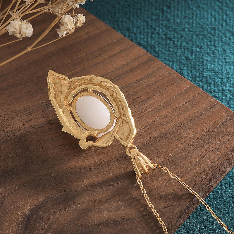 Wear FengShui White Jade Peacock Copper Blessing Necklace Pendant