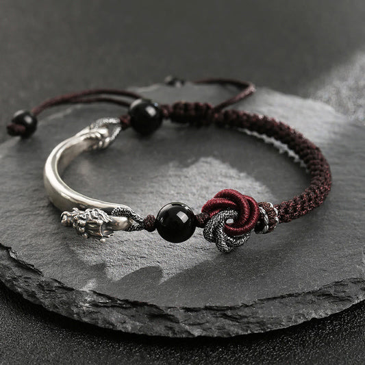 Wear FengShui 925 Sterling Silver Auspicious Dragon Success Handcrafted Braided Bracelet