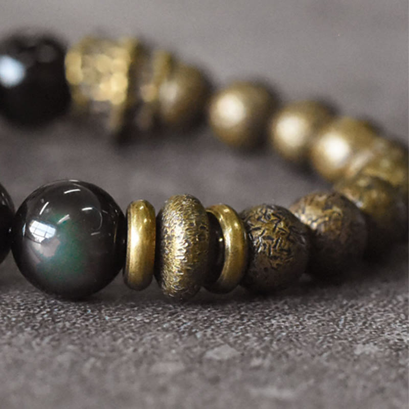 Wear FengShui Rainbow Obsidian Copper Bead Positive Transformation Bracelet