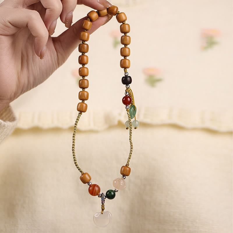 Wear FengShui Green Sandalwood Chalcedony Peace Buckle Charm Soothing Double Wrap Bracelet