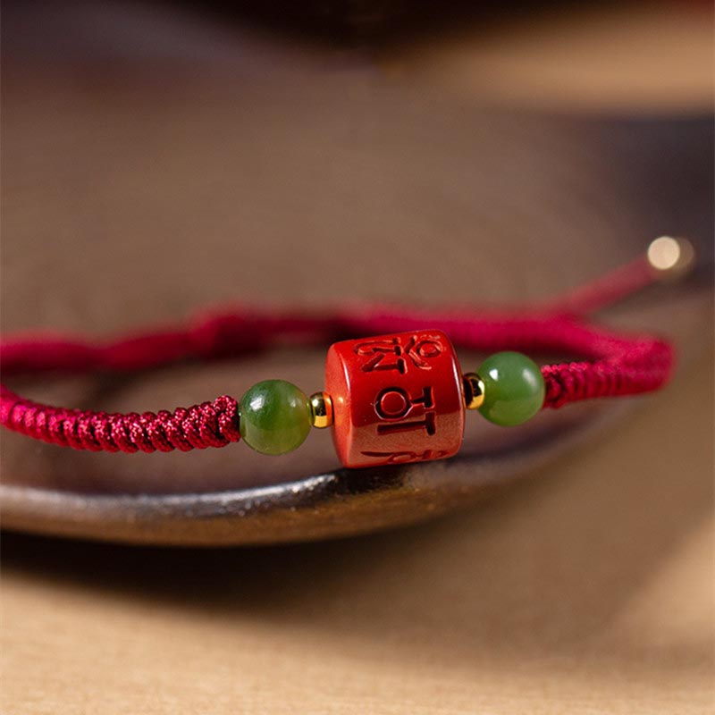 Wear FengShui Tibetan Cinnabar Om Mani Padme Hum Engraved Blessing Braided Rope Bracelet