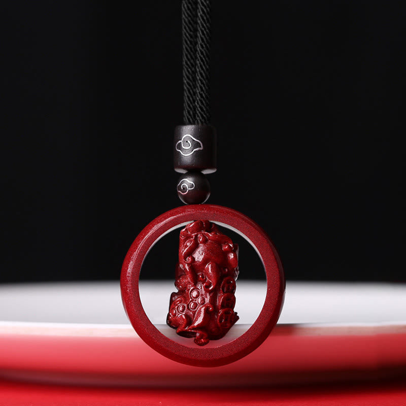 Wear FengShui Cinnabar Om Mani Padme Hum PiXiu Blessing Lucky Bead Necklace Pendant