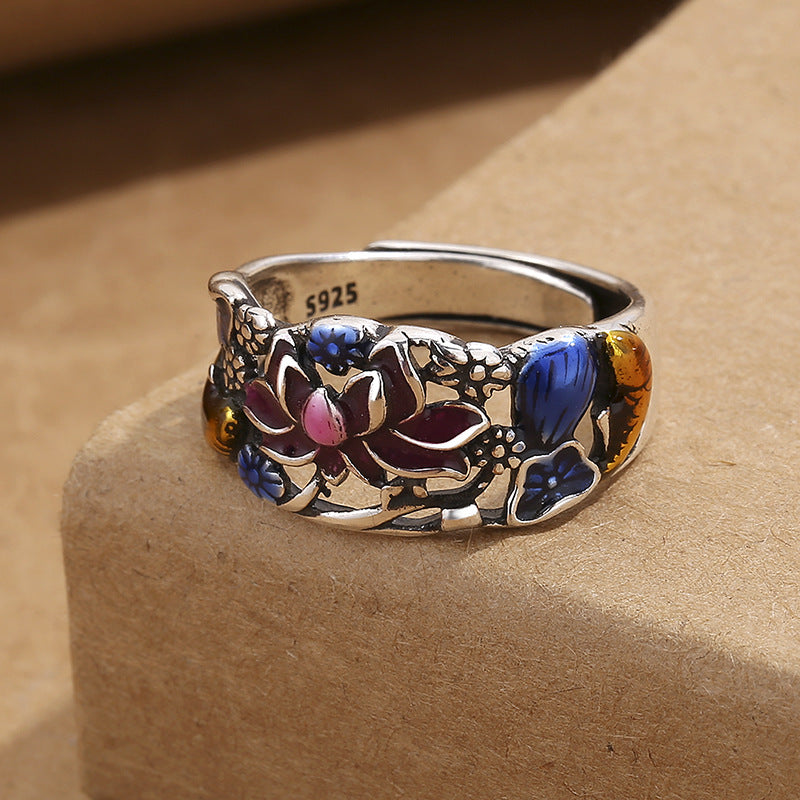 Wear FengShui Koi Fish Lotus Flower Leaf Design Luck Wealth Ring