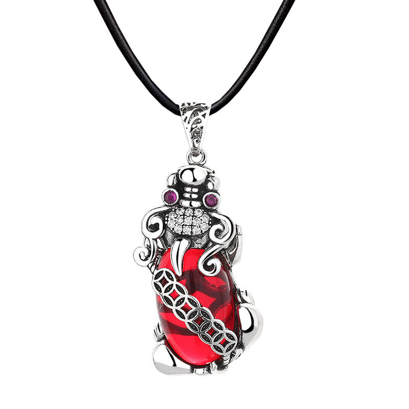 Wear FengShui PiXiu Garnet Copper Coin Wealth Luck Necklace Pendant