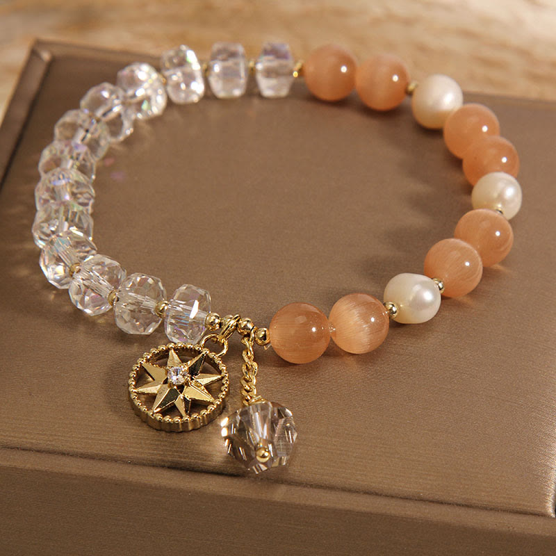 Wear FengShui Orange Cat's Eye White Crystal Star Support Bracelet