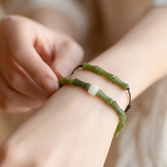 Wear FengShui Green Bamboo Jade Pattern Luck Abundance Bracelet