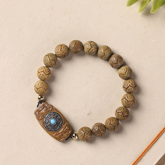 Wear FengShui Green Sandalwood Ebony Wood Sandalwood Om Mani Padme Hum Soothing Bracelet