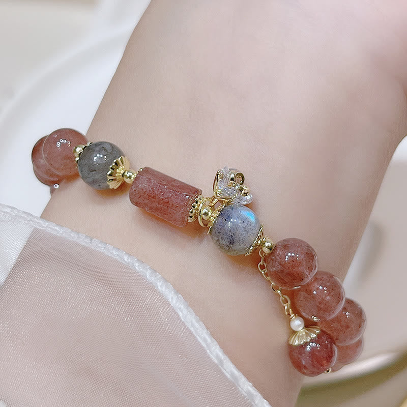 Wear FengShui Natural Strawberry Quartz Moonstone Love Bracelet
