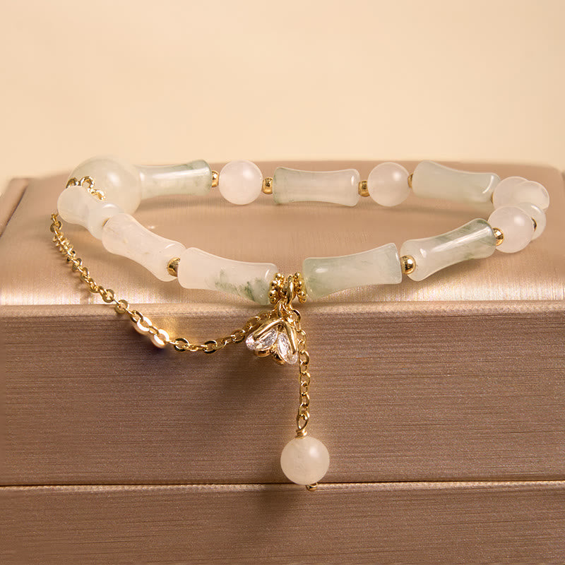 Wear FengShui Tianshan White Jade Bamboo Pattern Luck Blessing Bracelet