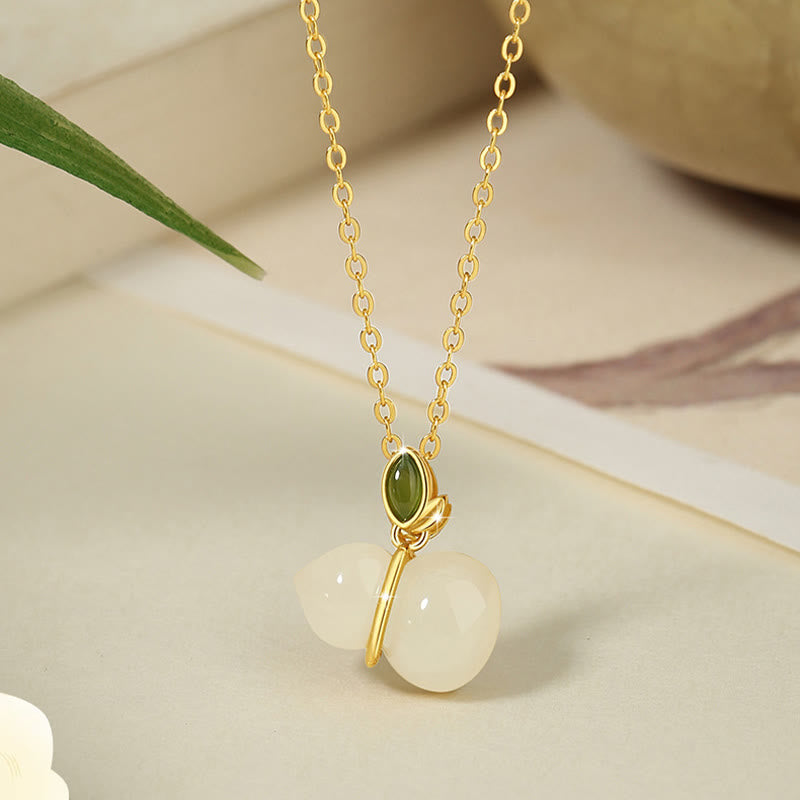Wear FengShui 925 Sterling Silver Hetian Jade Gourd Abundance Necklace Pendant