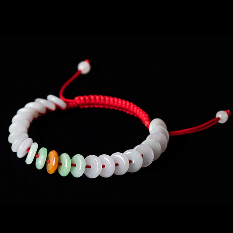 Wear FengShui Round Jade Lucky Red String Weave Bracelet