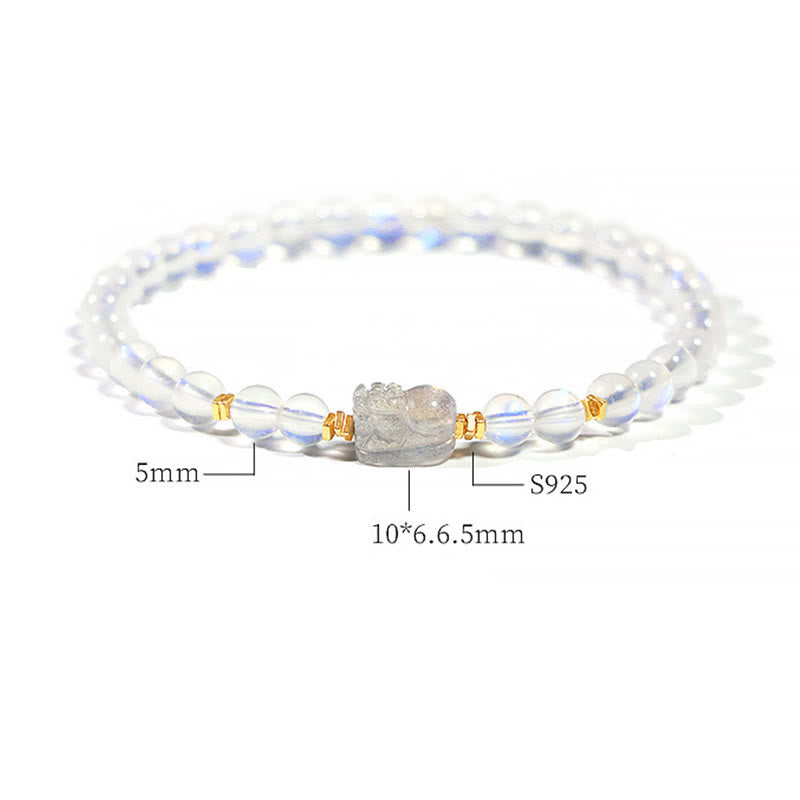 Wear FengShui 925 Sterling Silver Plated Gold Natural Moonstone PiXiu Healing Bracelet