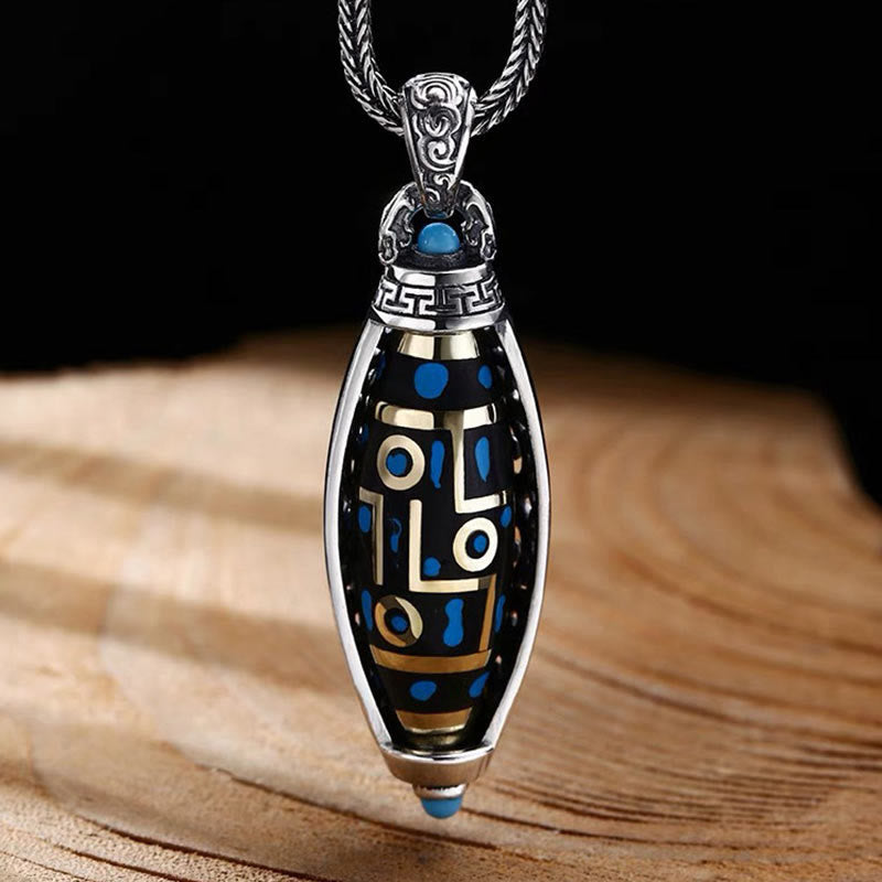 Wear FengShui Tibetan Om Mani Padme Hum Nine-Eye Dzi Bead Pattern Peace Purity Rotatable Necklace Pendant