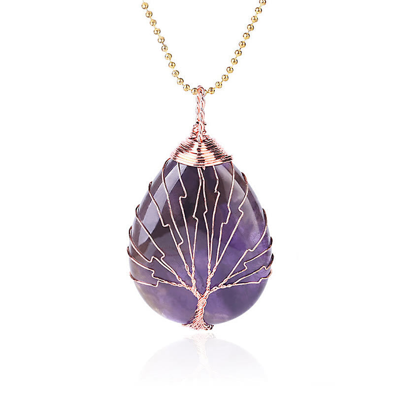 Wear FengShui Natural Quartz Crystal Tree Of Life Healing Energy Necklace Pendant