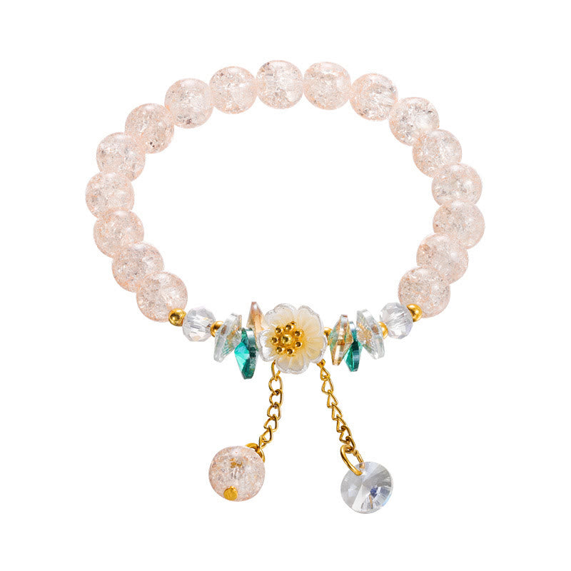 Wear FengShui Simple Design Flower Charm Glass Bead Bracelet