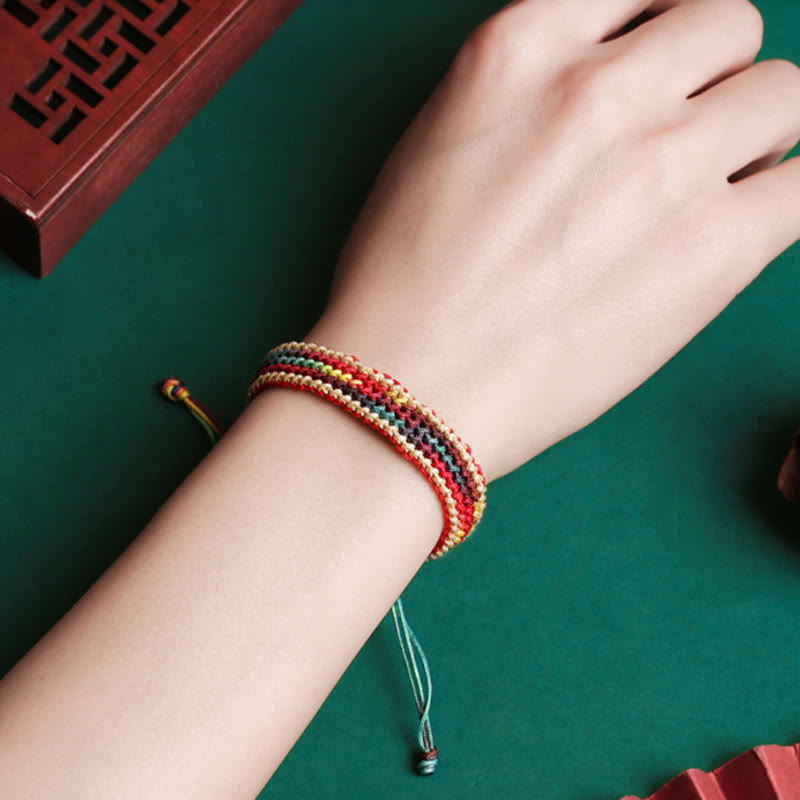 Wear FengShui Tibet Handmade Rainbow Multicolored Protection Braided String Bracelet