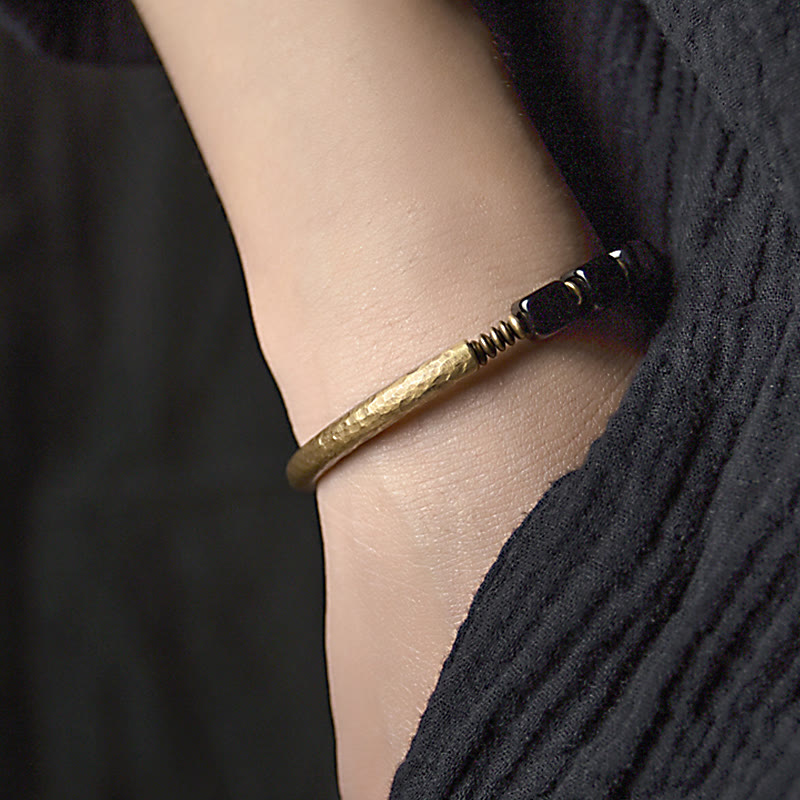 Wear FengShui Black Obsidian Crystal Copper Strength Couple Bracelet