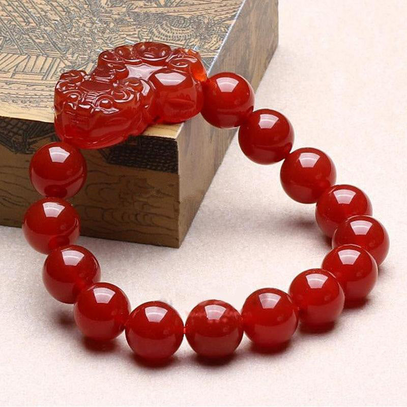 Wear FengShui Red Agate Lucky Pixiu Wealth Luck Bracelet