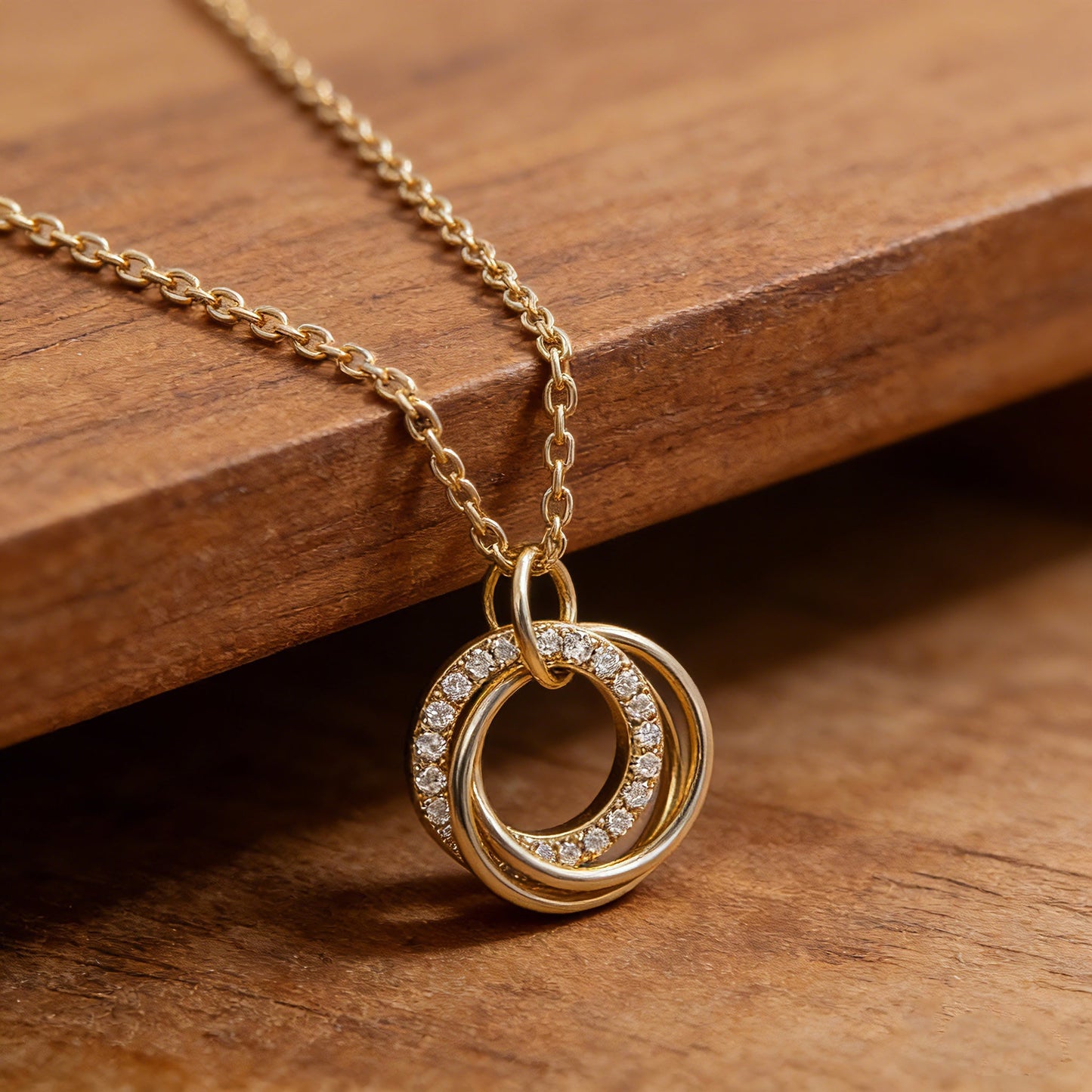 Gold Double Circle Cubic Zirconia Necklace for Women
