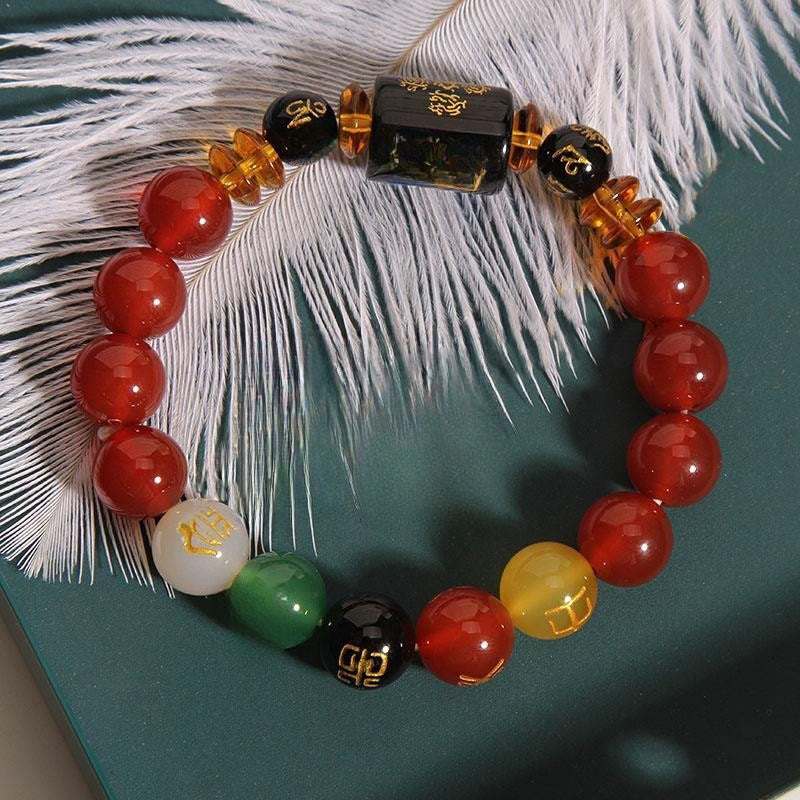Wear FengShui Five Elements Black Onyx Red Agate Wisdom Wealth Bracelet