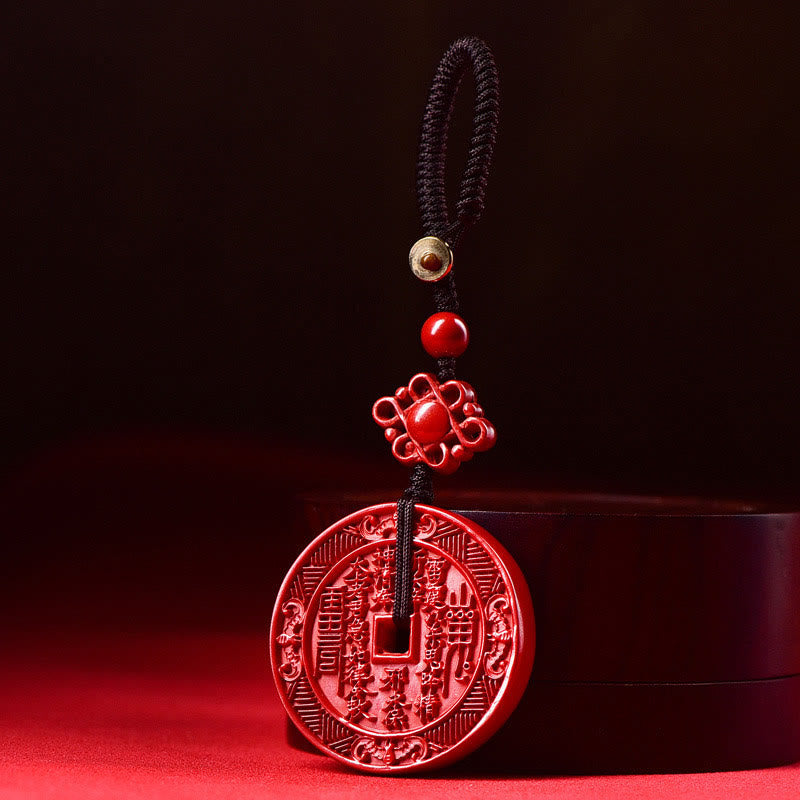 Wear FengShui Natural Cinnabar Mountain Ghosts Spend Money Bagua Blessing Necklace Pendant Key Chain