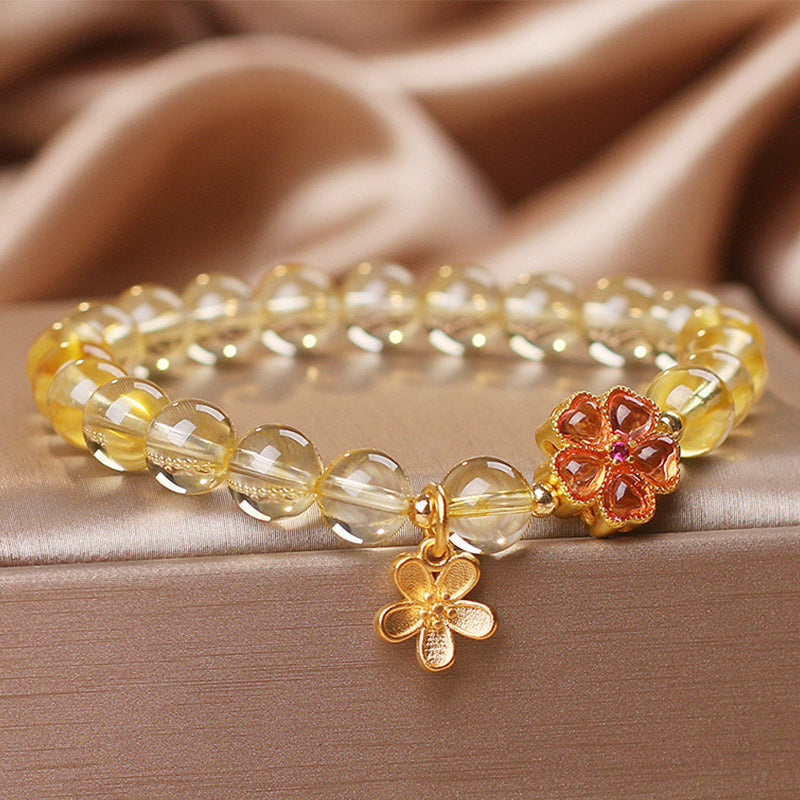 Wear FengShui Natural Citrine Flower Charm Prosperity Protection Bracelet