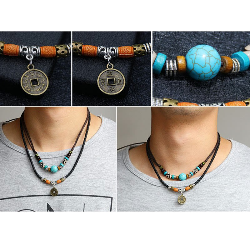 Wear FengShui Turquoise Dzi Bead Protection Necklace