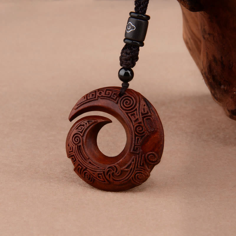 Wear FengShui Small Leaf Red Sandalwood Ebony Wood One's Luck Improves Design Patern Protection Necklace Pendant