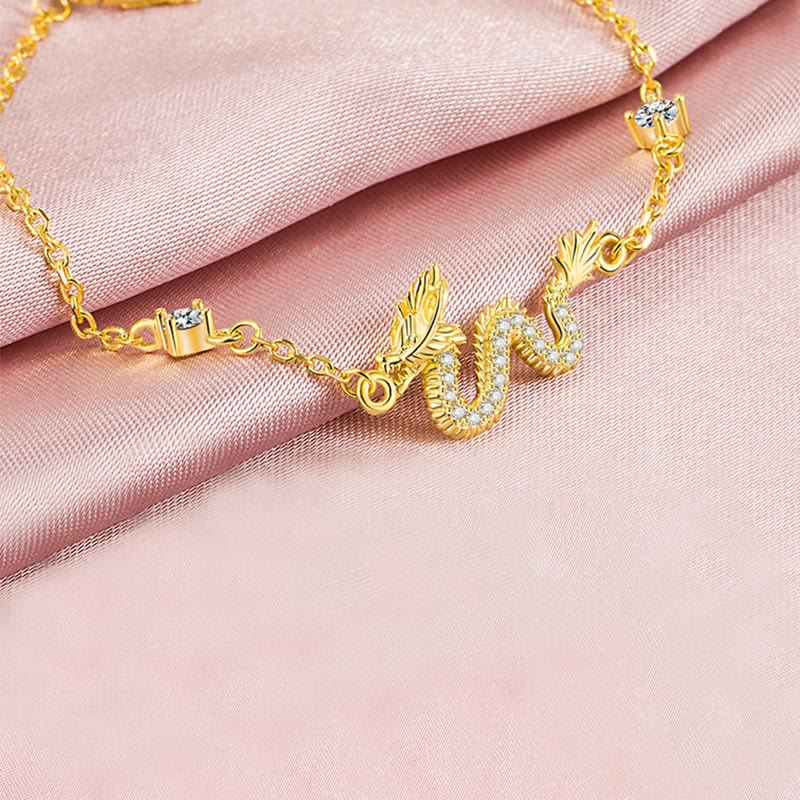 Wear FengShui 925 Sterling Silver Year Of The Dragon Auspicious Golden Dragon Luck Red Rope Chain Bracelet