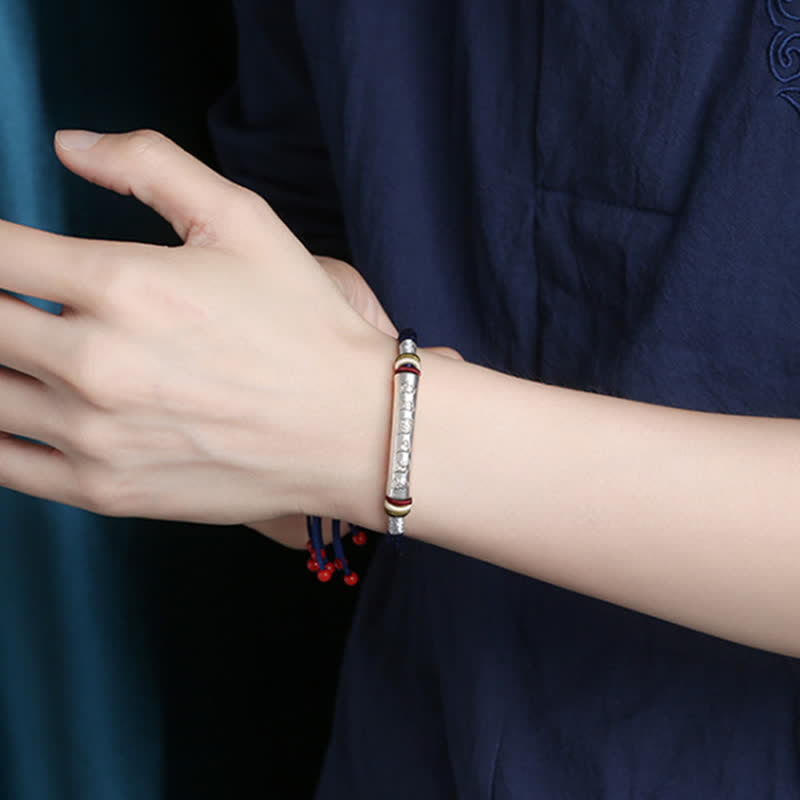 Wear FengShui 999 Sterling Silver Om Mani Padme Hum Protection Strength String Bracelet
