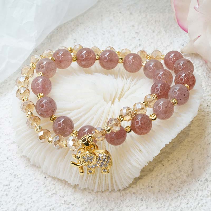 Wear FengShui Rose Quartz Elephant Healing Energy Charm Bracelet