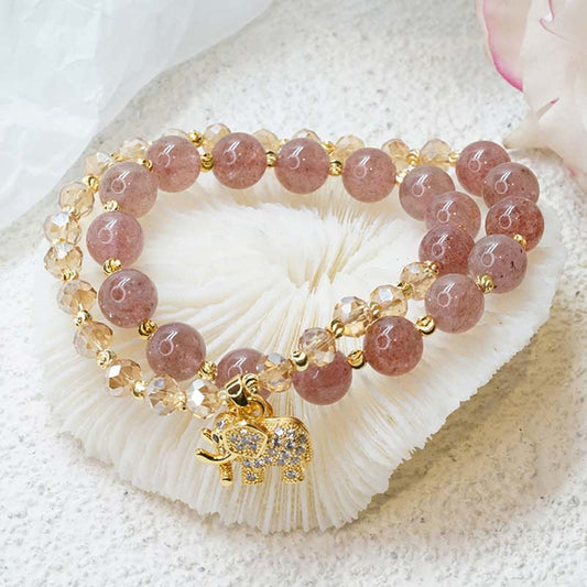Wear FengShui Rose Quartz Elephant Healing Energy Charm Bracelet