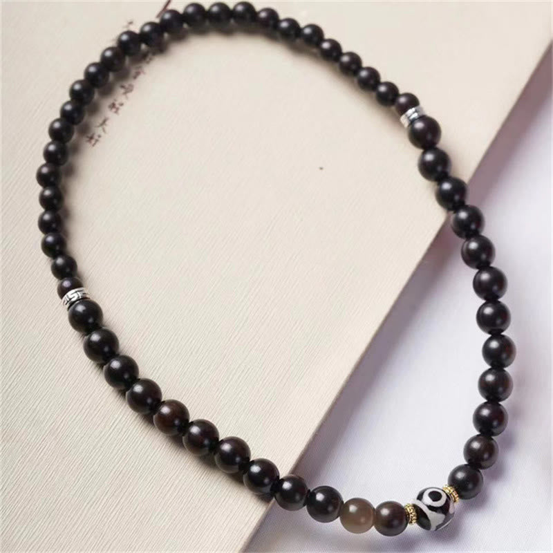 Wear FengShui Tibet Ebony Wood Dzi Bead Balance Double Wrap Bracelet
