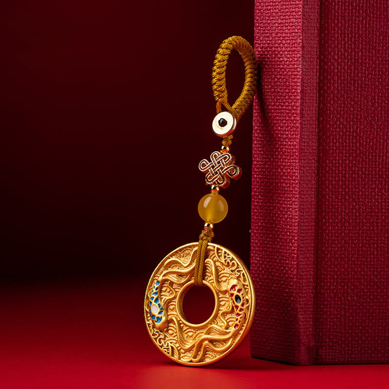 Wear FengShui Double Koi Fish Peace Buckle Wealth Luck Key Chain