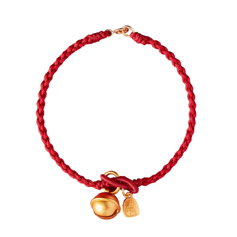 Wear FengShui Handmade Fu Character Charm Luck Happiness Bell Red Rope Bracelet