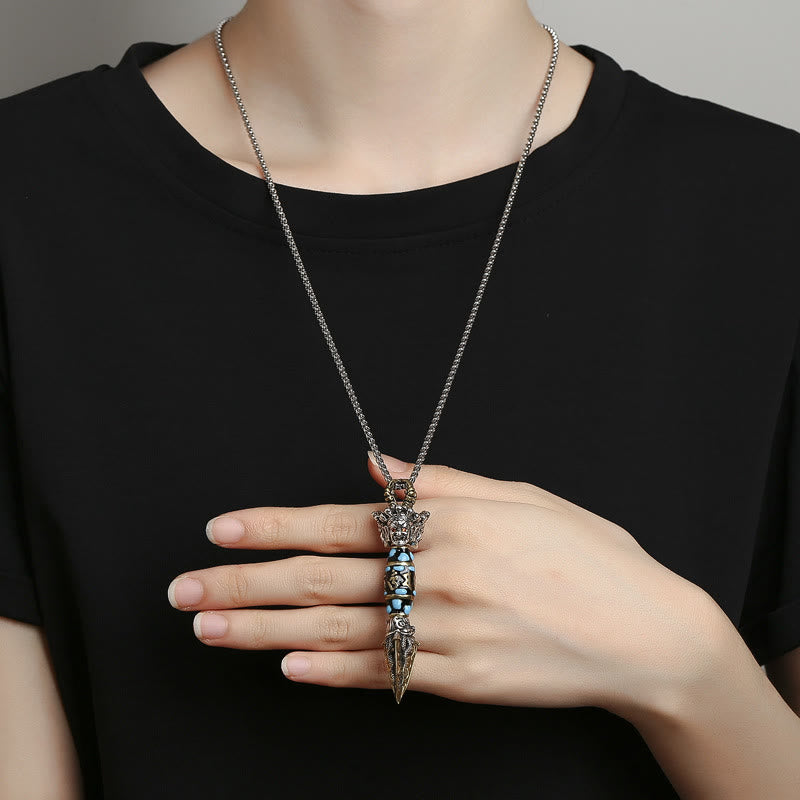 Wear FengShui Tibet Om Mani Padme Hum Dzi Bead Dorje Vajra Pattern Wealth Rotatable Necklace Pendant