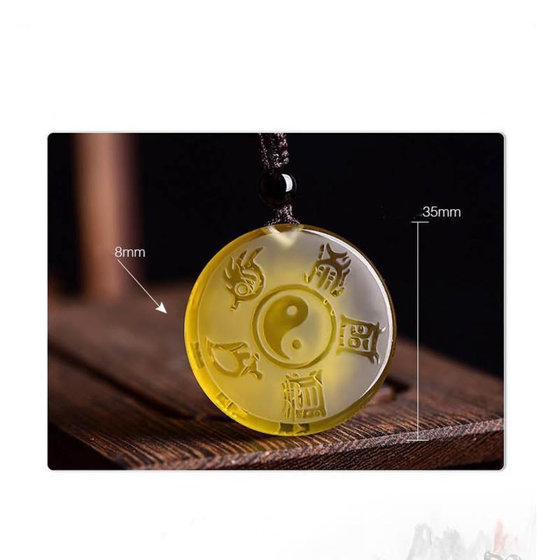 Wear FengShui Taoism Five Sacred Mountains Yin Yang Symbol Liuli Crystal Balance Necklace Pendant Key Chain
