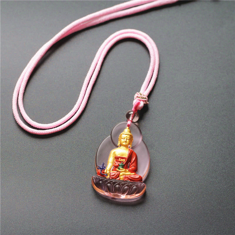 Wear FengShui Tibet Medicine Buddha Liuli Crystal Compassion Necklace Pendant
