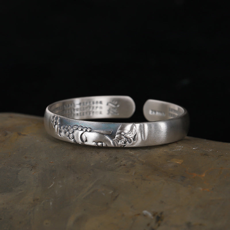 Wear FengShui 999 Sterling Silver Buddha Head Heart Sutra Serenity Bracelet Bangle