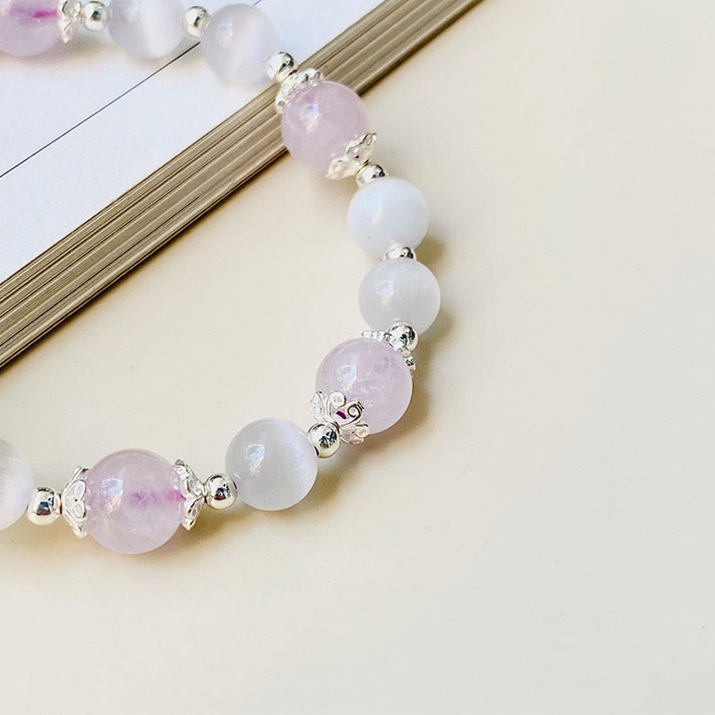Wear FengShui 925 Sterling Silver Natural Amethyst Cat's Eye Spiritual Awareness Star Bracelet