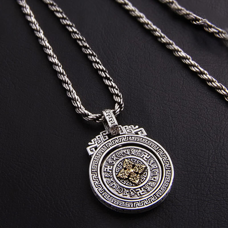 Wear FengShui Tibetan Om Mani Padme Hum Double Dorje Vajra Rotatable Purity Peace Necklace Pendant