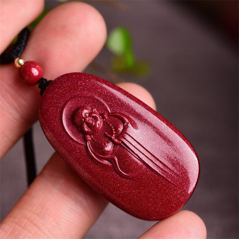 Wear FengShui Laughing Buddha Yin Yang Chinese Zodiac Gourd Natural Cinnabar Blessing Necklace Pendant