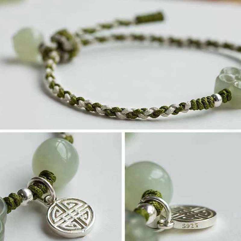 Wear FengShui Handmade Plum Blossom Flower Jade Luck Prosperity Braided Bracelet