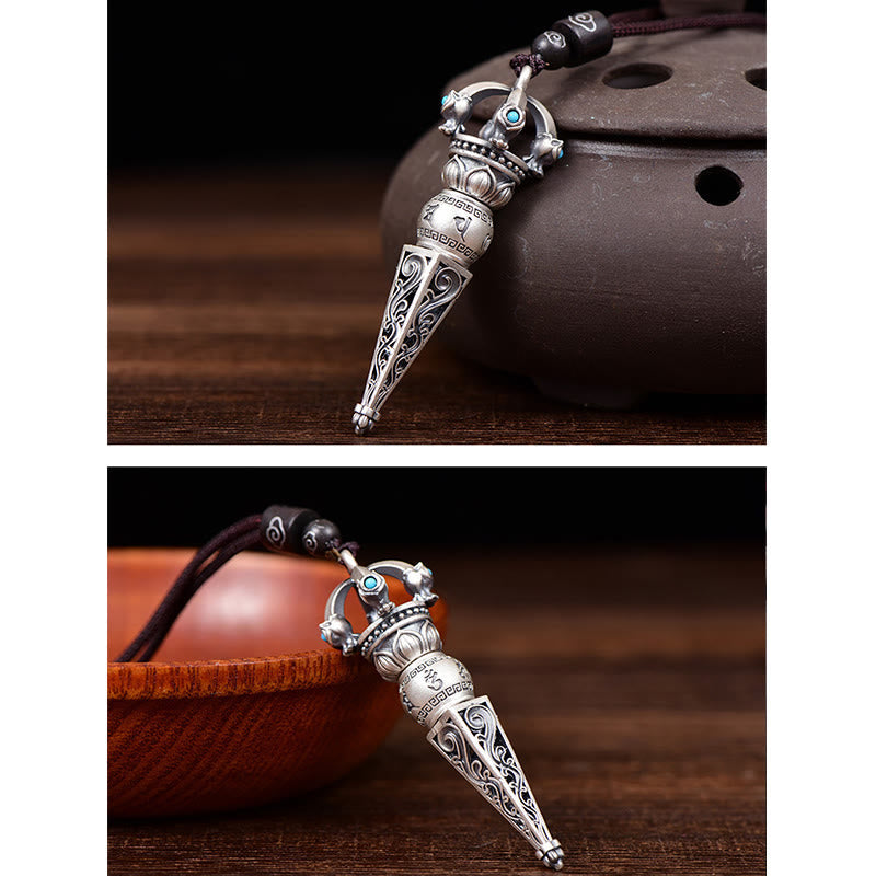 Wear FengShui Tibetan Om Mani Padme Hum Dorje Vajra Design Wisdom Rotatable Necklace Pendant