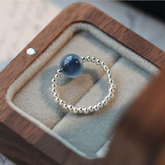 Wear FengShui 925 Sterling Silver Blue Candy Agate Healing Bead Ring
