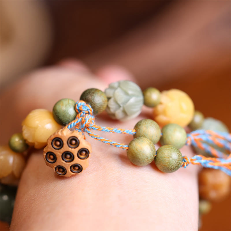 Wear FengShui Bodhi Seed Lotus Green Sandalwood Wisdom Harmony Bracelet