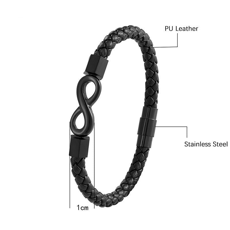 Wear FengShui Endless Knot Titanium Steel Infinity Leather Weave Balance Bracelet